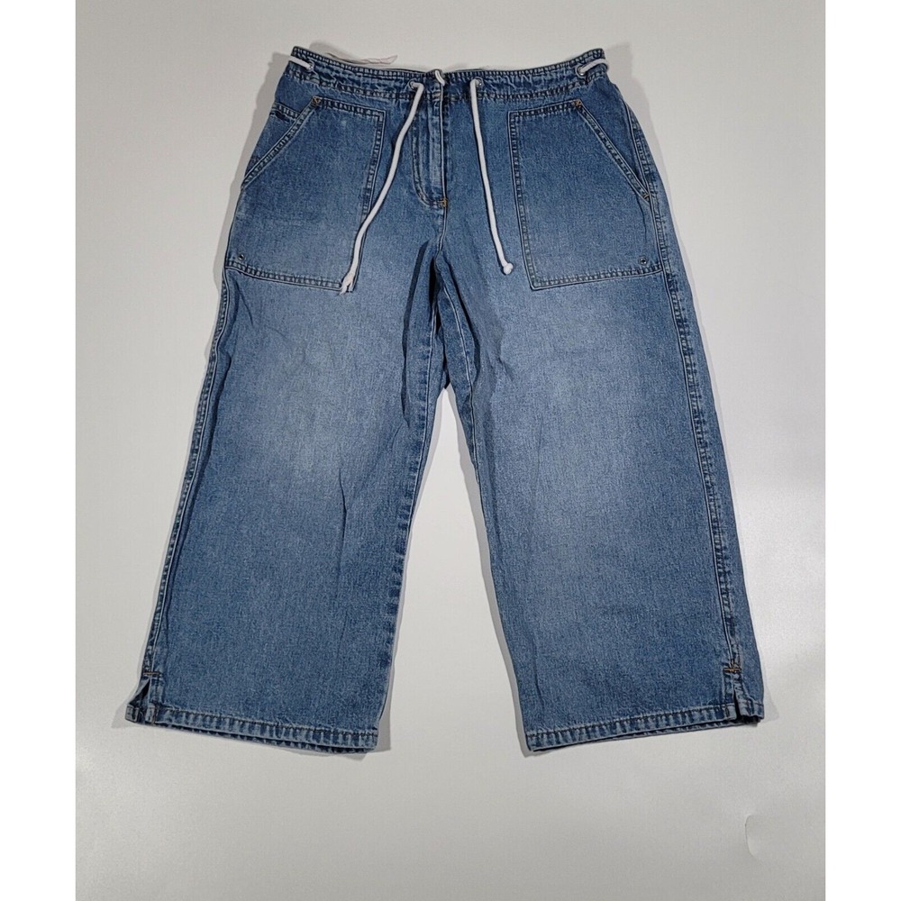Lauren Ralph Lauren Wide‎ Leg Crop Jeans Drawstring Denim Blue Size 8